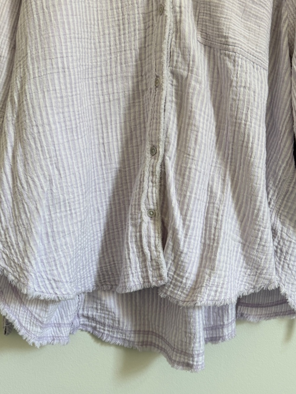 Aerie Daybreak Button Up Shirt Size Large Purple Cotton Stripe Purple Cover Up - Picture 5 of 7